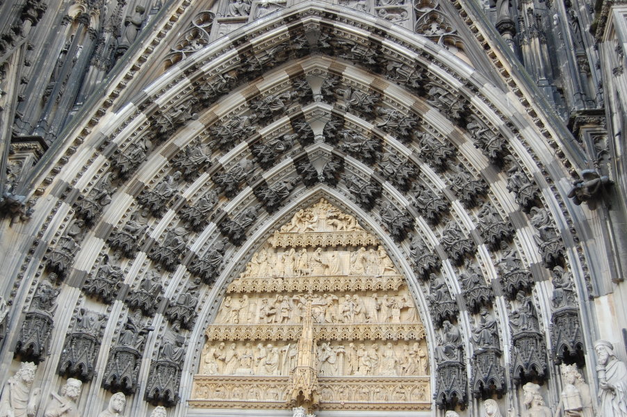 The ornate carvings over the main doors